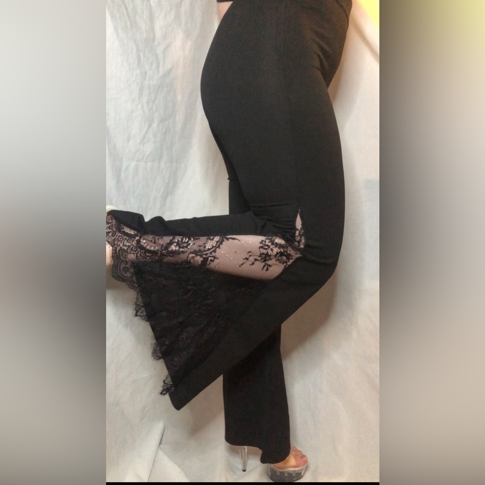 Black Flare Pants With Lace Bottom